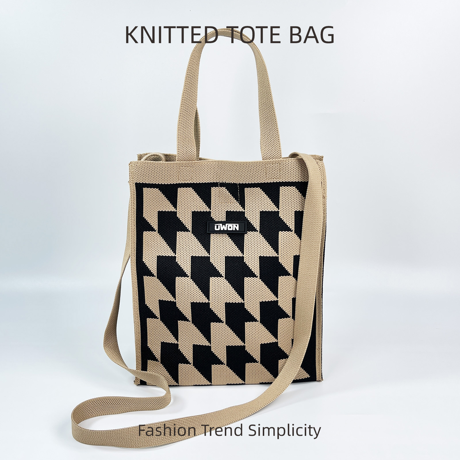 Nuevo bolso de hombro de punto de rombo en blanco y negro, bolso de mensajero de viaje de gran capacidad casual coreano, bolso cuadrado pequeño