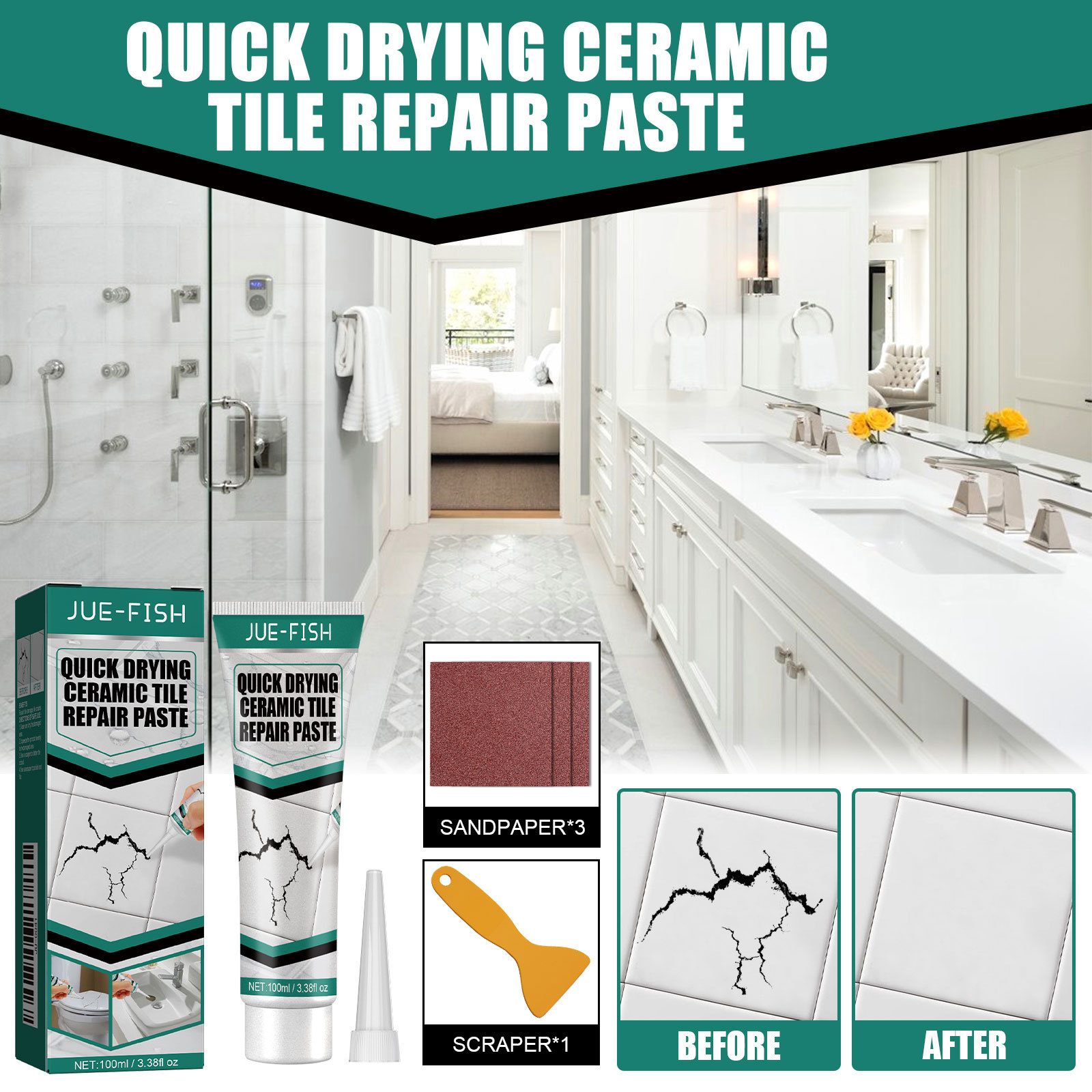 Jue-Fish Tile Repair Paste Marble Bathtub Furniture Toilet Crack Repair Tile Quick-Drying Adhesive
