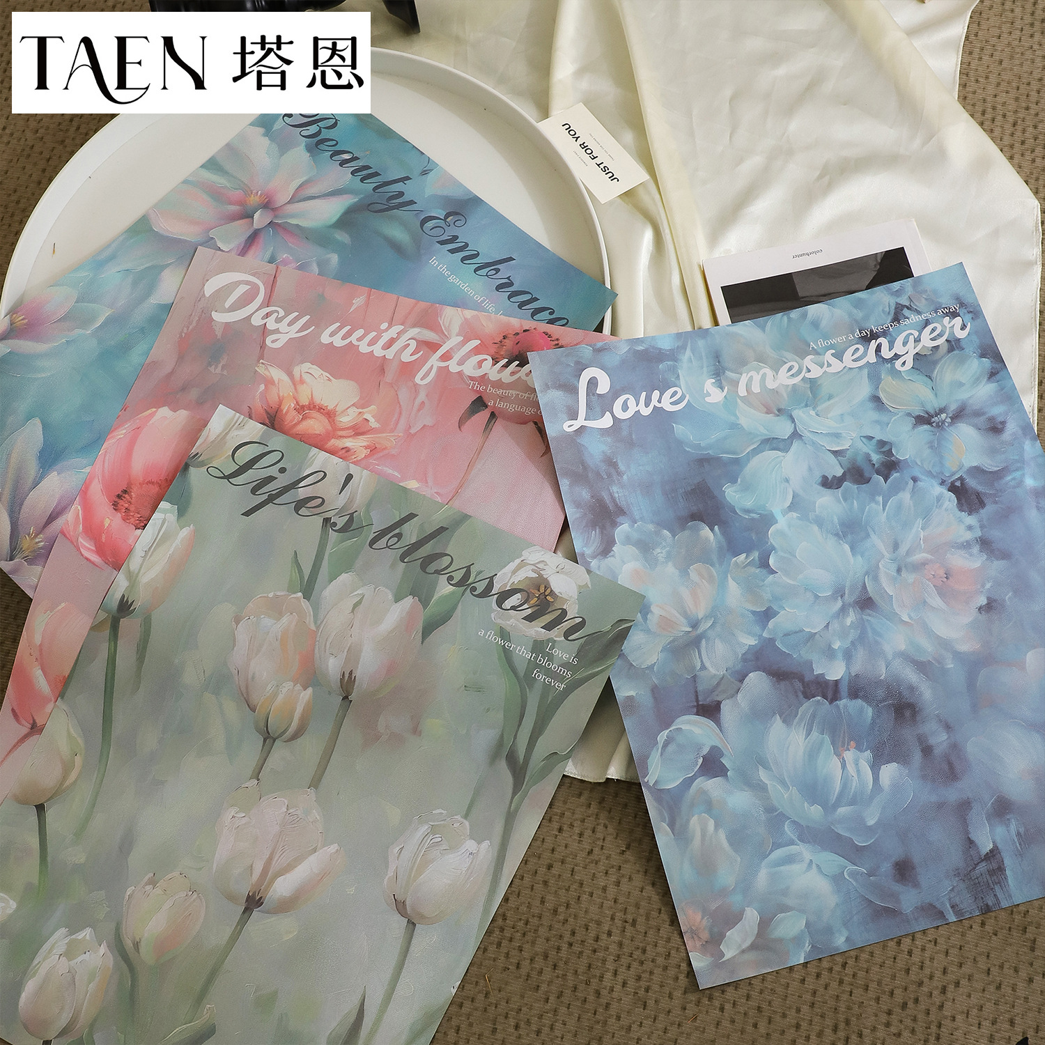 新款薇光油画风系列包装纸花卉印花牛皮纸画报艺术纸花艺包花资材