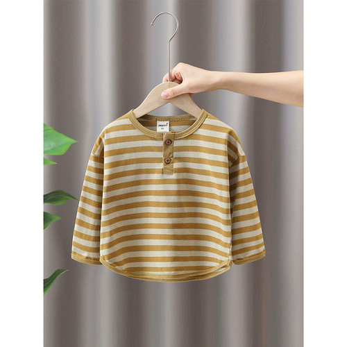 Boy's Long-Sleeve T-Shirt 2025 Children's Autumn Outfit Base Shirt Open Collar Pure Cotton Spring and Autumn Clothes T-Shirt Top