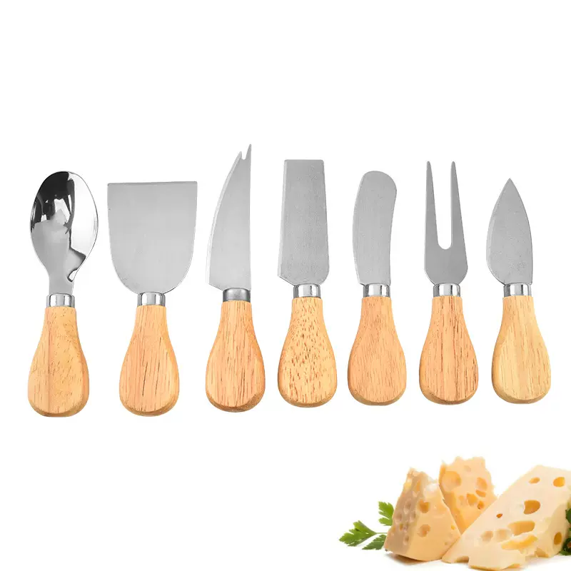厂家批发不锈钢芝士刀4件套木柄家用奶酪牛油刀厨房套装黄油
