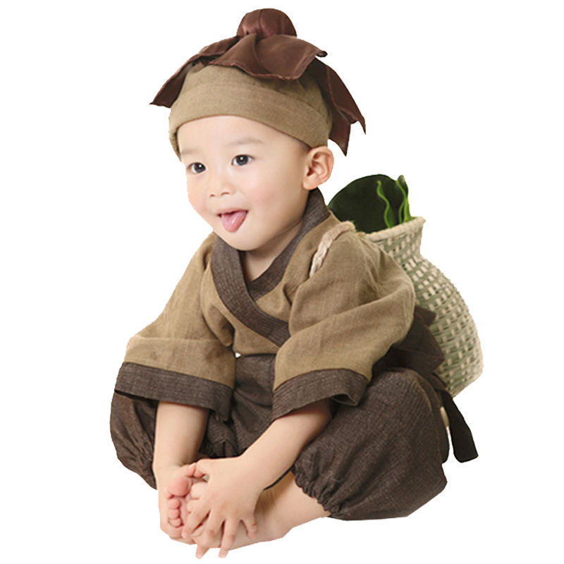 小和尚衣服宝宝拍照和尚服装古装汉服男童锄禾书童六一儿童演出服|undefined
