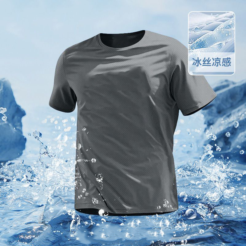 Secado rápido y transpirable mallas de manga corta de verano explosivo camiseta de hielo para hombres de gimnasio camiseta de manga corta al aire libre