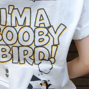 Cus24 Penguin Embroider Colorfulful Letter Print Casual Couple T-Shirt Cus Penguin Embroider Couple t