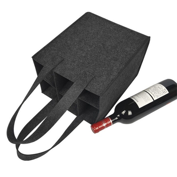 Venta directa de fábrica de fieltro vertical bolsa de vino bolsa de cerveza 6 botellas de bolso de vino de regalo personalizado bolsa de vino