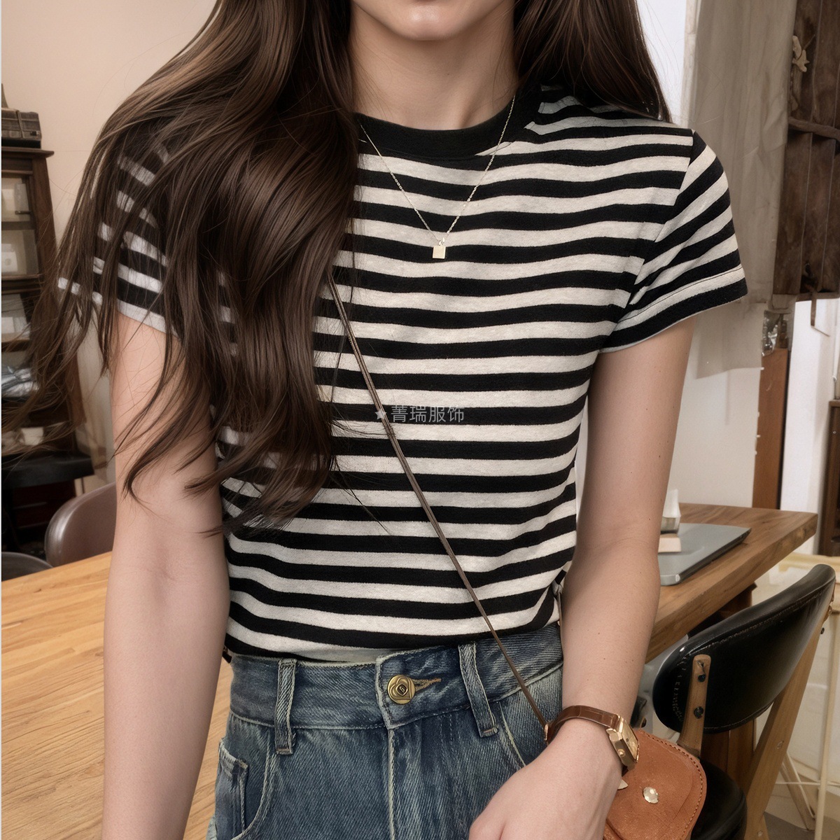 Summer Retro Striped Top Design New Short-sleeved T-shirt Women_ecoleips.com