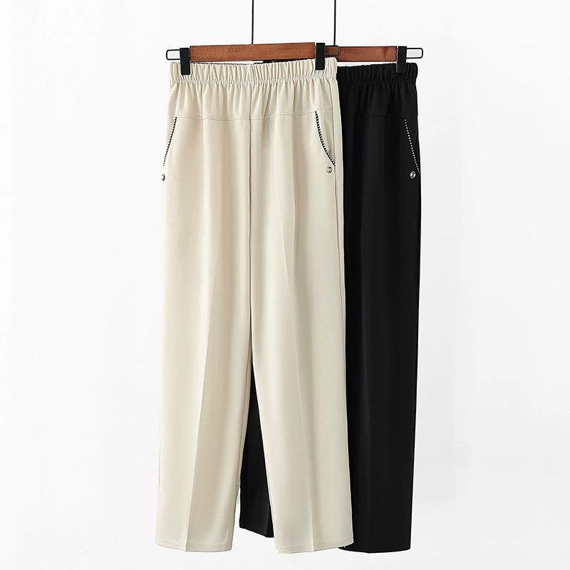 Средние и пожилые мамы летние повседневные брюки с высокой талией прямые женские брюки весна и осень бабушки среднего возраста толстые брюки