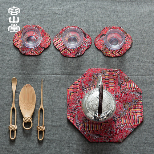 5YA1 Fabric small tea mat Yunjin tea mat saucer small table flag tea coaster dry bubble table teapot mat tea art tray