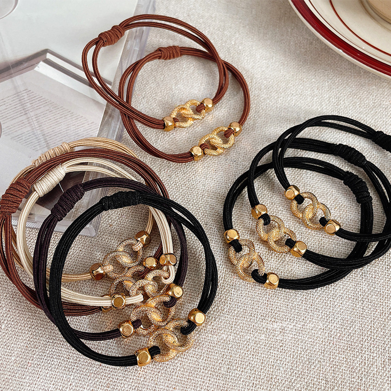 Double Ring Chain Simple Elegant High-grade Rubber Tendon Women's Tie Head Rope Ball Head High Elastic Durable Hair Ring Hair Rope Double Ring Chain Simple Elegant High-grade Rubber Tendon Women's Tie Head Rope Ball Head High Elastic Durable Hair Ring Hair Rope