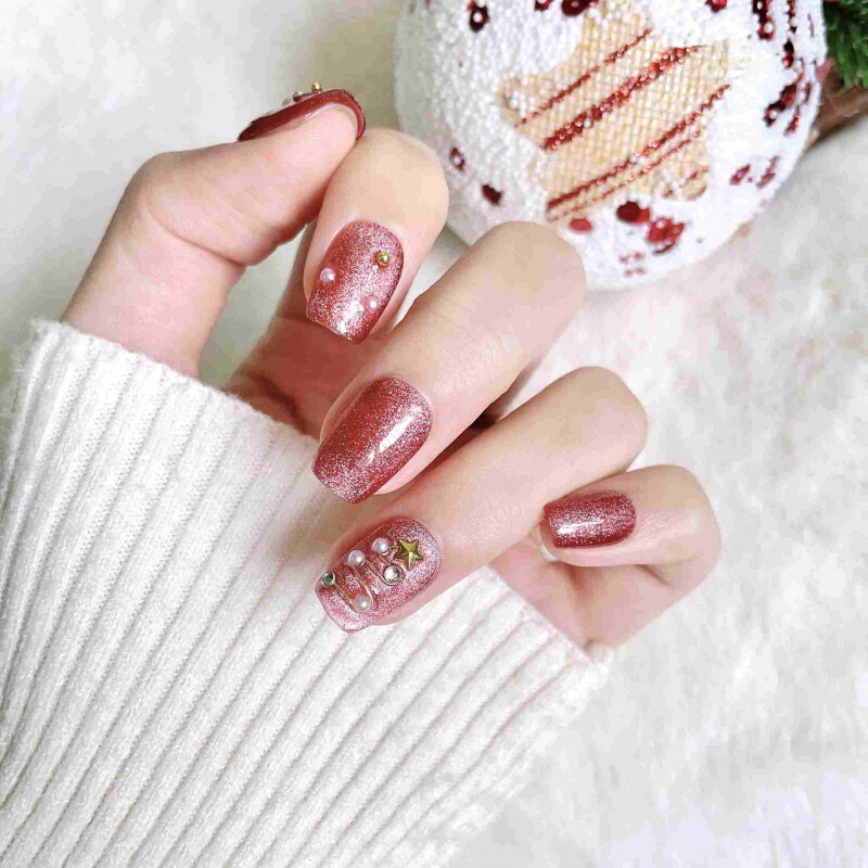 New Year's Wearable Nails Purely Handmade Phototherapy Manicure Patch Cat's Eye Sparkling Christmas Fake Nail Patch Removable