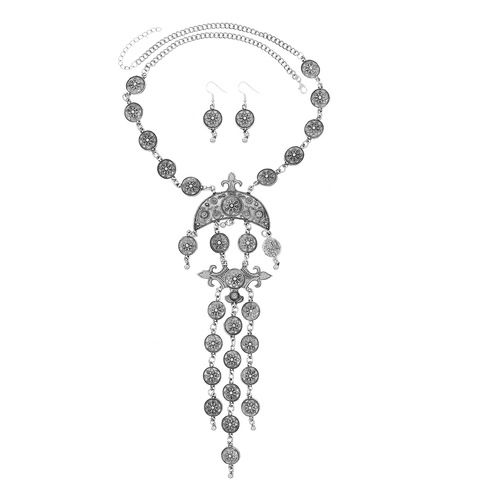 European and American big brand fashion new luxury temperament pattern coin tassel necklace set ancient country princess