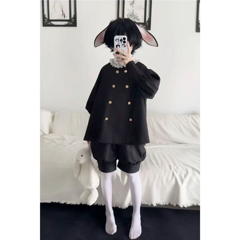 Lolita可爱欧式王子系披风外套短裤套装设计感黑色系哥特风两件套
