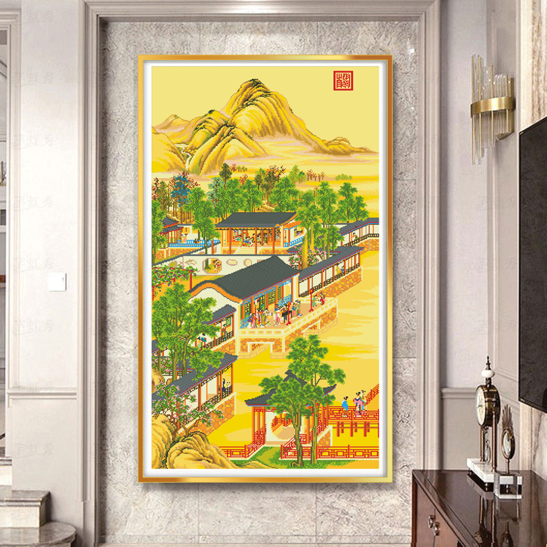 Antiguo paño de seda grande GE Yongzheng Julio Qiaoqiao punto cruz + marco imagen a juego