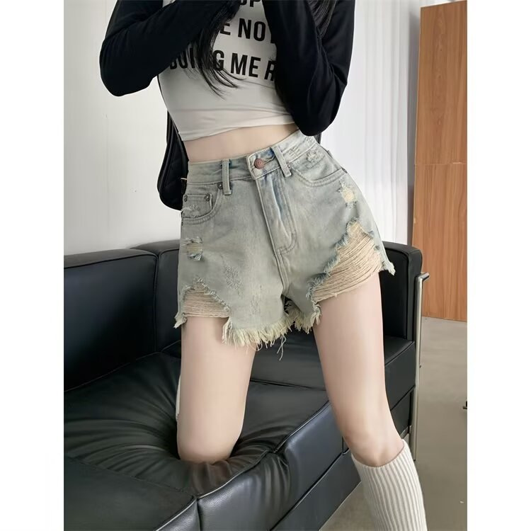 Blue Denim Shorts for Women, Knee-Length, 2025 New Style, Petite, Loose, Slimming, Fashionable, Straight-Leg, Wide-Leg Mid-Length Shorts Blue Denim Shorts for Women, Knee-Length, 2025 New Style, Petite, Loose, Slimming, Fashionable, Straight-Leg, Wide-Leg Mid-Length Shorts
