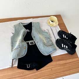 新款女童牛仔马甲背心夏季薄款外穿洋气无袖韩系时髦儿童夏装其他