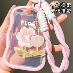 粉色小花透明門禁卡套公交卡學生飯卡身份證地鐵卡校園卡保護套軟