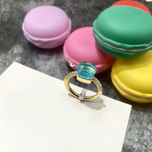 【10】Foreign Trade Jewelry Wholesale Gemstone Style Multi-Cut Colorful Crystal Gold-Plated Edge Diamond Ring