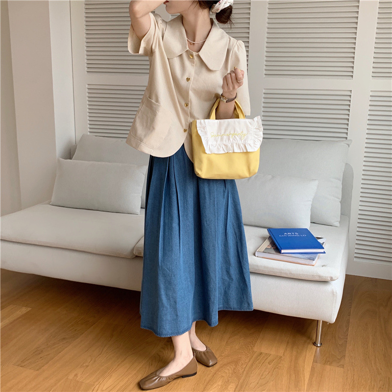 1441 Japanese and Korean chic Sweet ruffled bento Bag, Fresh embroidered hand-held small cloth bag, girl student bag wholesale undefined