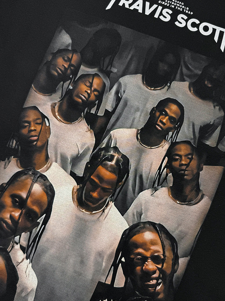 Bc Europa y América calle hip hop Travis Scott rap personaje impreso lavado apenado suelta manga corta Camiseta de los hombres