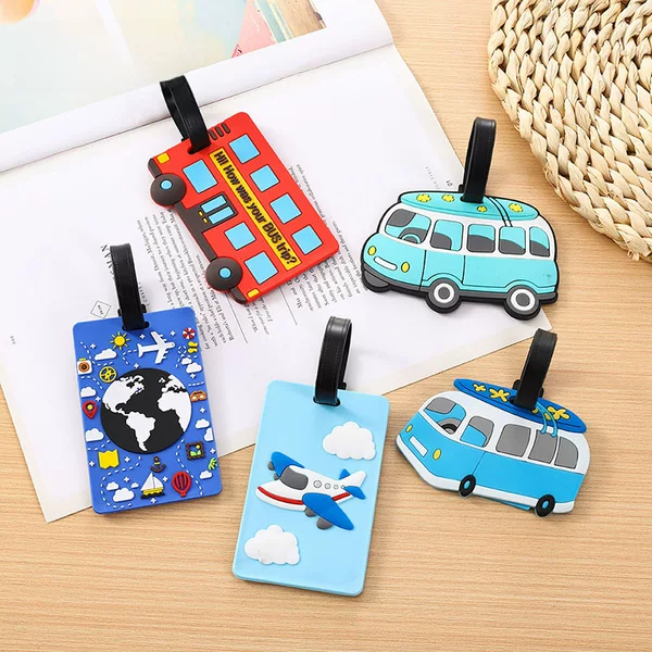 New car pvc soft rubber luggage tag cartoon luggage tag boarding pass card set luggage pendant