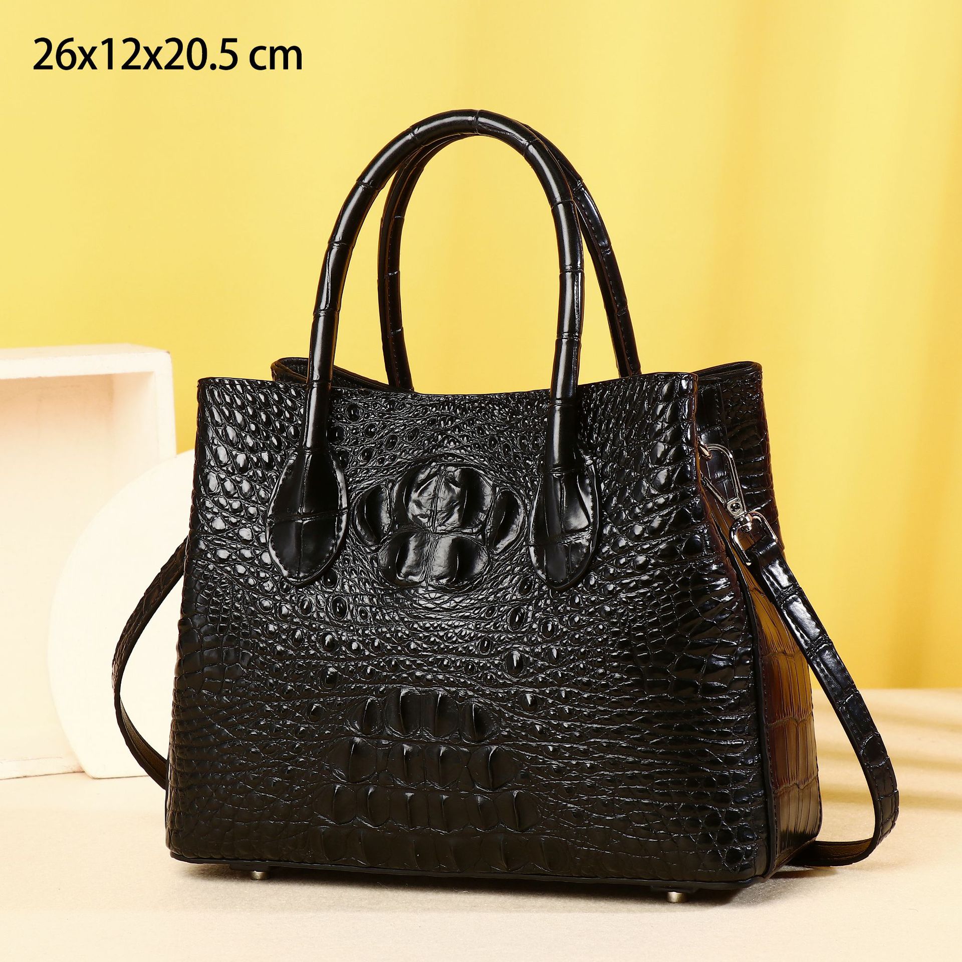 Túi tote da nữ đáy rộng họa tiết vân cá sấu cổ điển 25cm