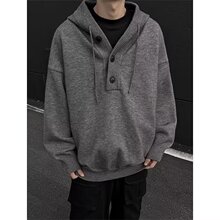 美式复古灰色连帽毛衣男冬慵懒风休闲百搭纯色针织衫卫衣外套