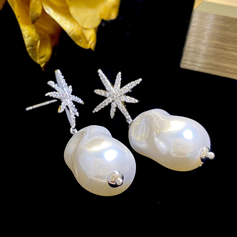 1 Pair Ig Style Irregular Star Plating Inlay Imitation Pearl Copper Zircon Drop Earrings display picture 1