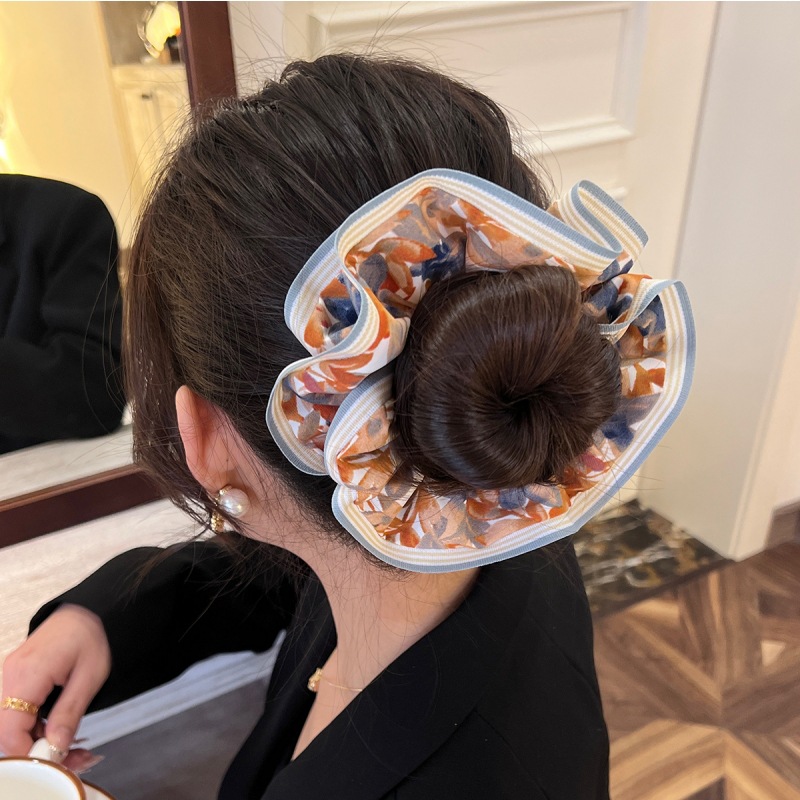Stripe, Flower Pattern Cute Sweet Stripe Flower Cloth Hair Tie