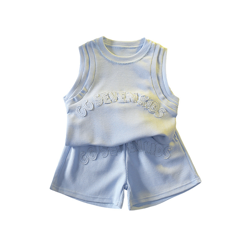 7408 Traje de chaleco para niños Ropa de verano para niños Pantalones cortos sin mangas de moda y guapos 2024 Nuevos deportes callejeros de moda para bebés