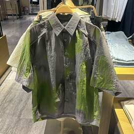 夏季新款男士潮牌时尚设计衬衣休闲撞色宽松潮流帅气短袖衬衫男装