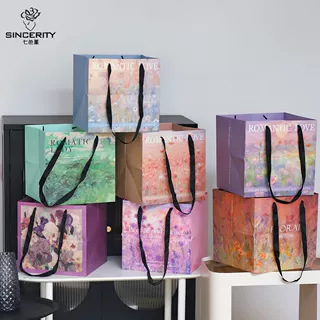 Nuevo estilo de pintura al óleo de siete colores cordier inglés bolsa de flores rojas flores materiales de embalaje de flores bolsa de flores