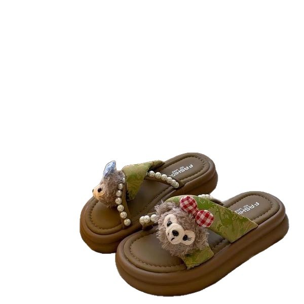 Zapatillas de perlas de fondo grueso para mujeres de verano 2026 nuevo estilo de hadas con falda perezosa