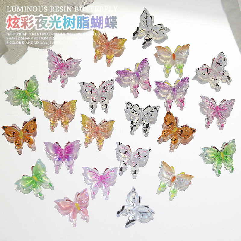 Luminous Butterfly Nail Art DIY Accessories Stereo Gradient Fairy Butterfly Nails Small Butterfly Colorful Resin Creative