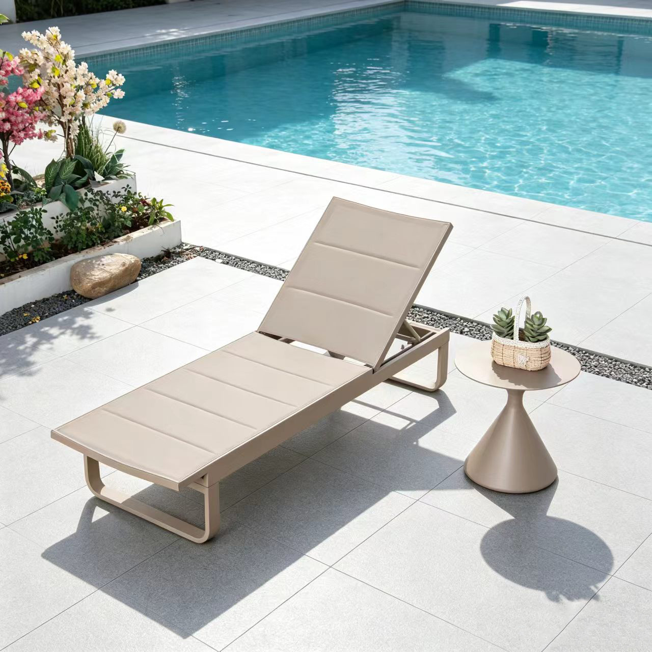Silla de piscina, silla de playa anticorrosión de aleación de aluminio, tumbona de piscina de alta gama para hoteles y B&B, tumbona portátil image 10