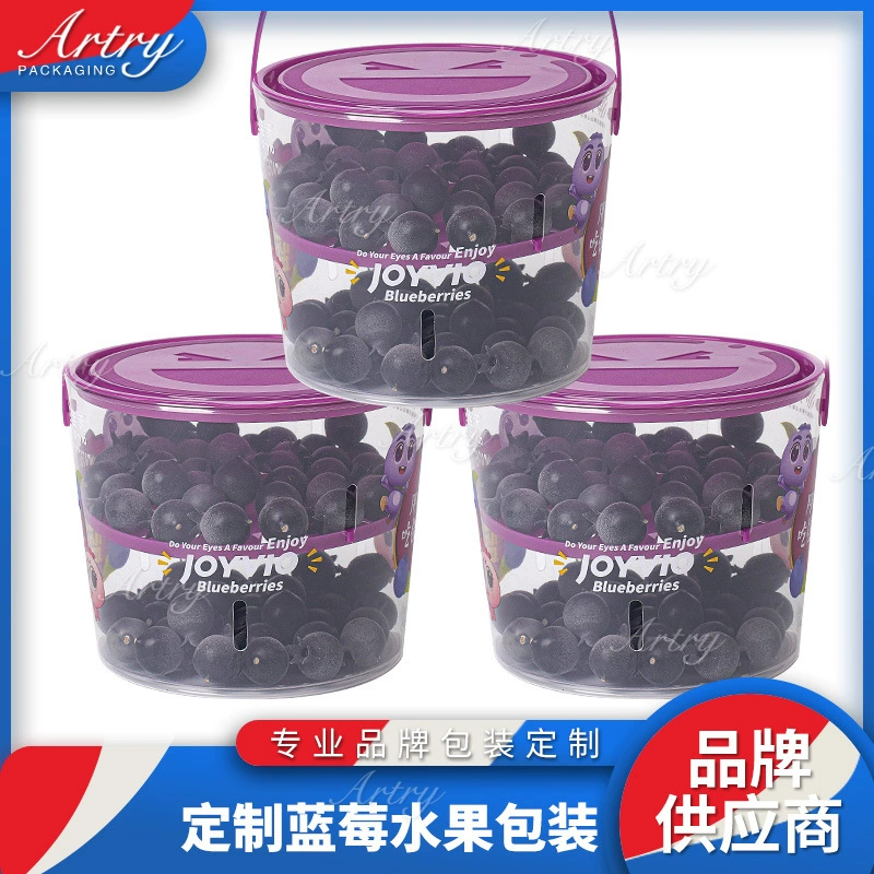 Индивидуальная прозрачная пластиковая упаковка-ведро для черники, абрикосов, томатов, кумквата, фруктов, с ручкой