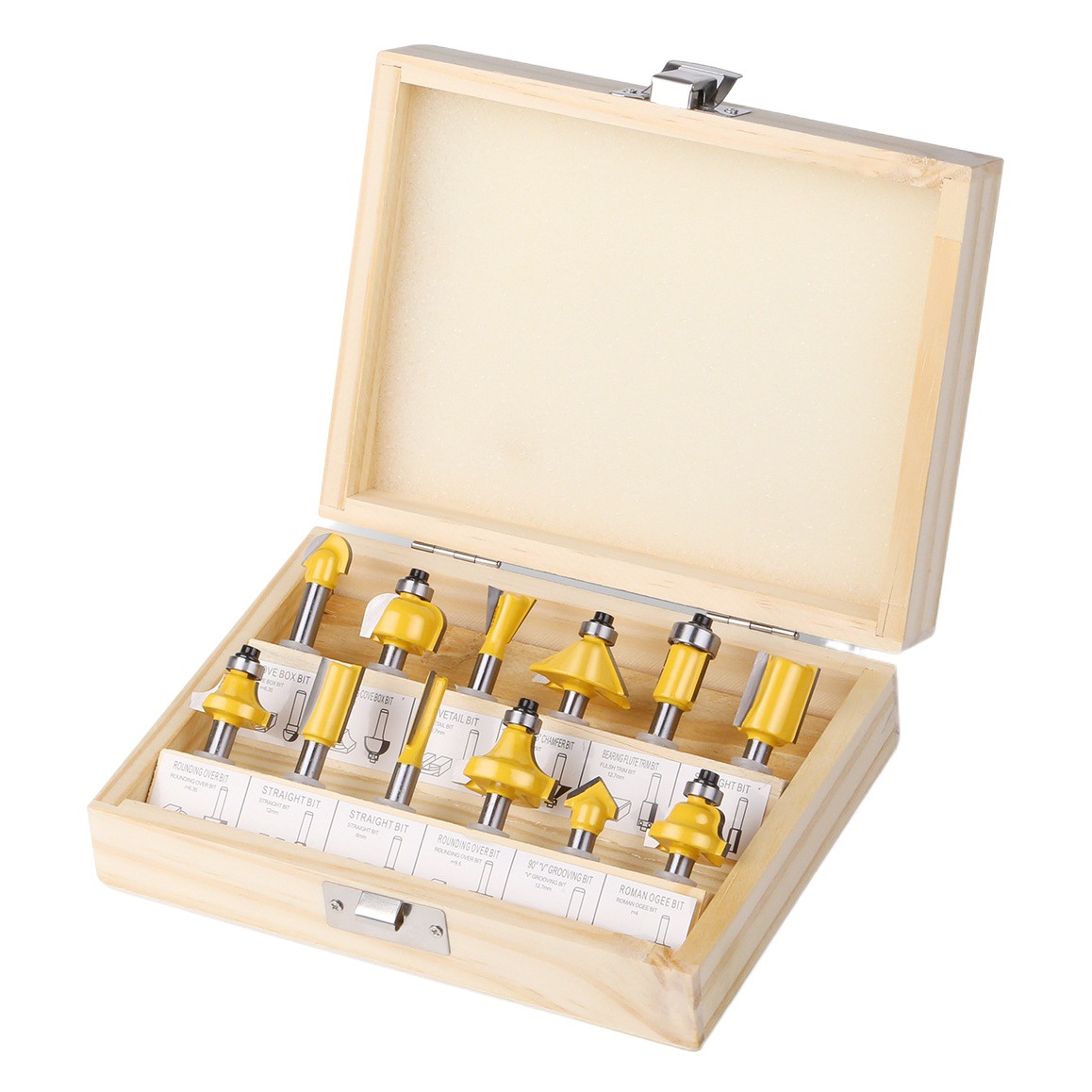 Juego de 12 piezas de fresa para carpintería 1/4 de mango, máquina de recorte, cabezal de corte, fresadora de madera eléctrica, máquina de grabado, cuchillo de corte, cuchillo de corte 15PC