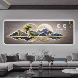九鱼图数显钟客厅沙发背景墙装饰画数字电子时钟挂墙led发光灯画
