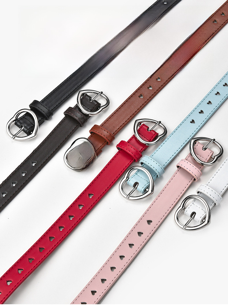 Children's peach buckle simple fashion women's belt love hole hollow decoration women's dress belt wholesale_voghion.com