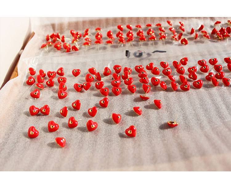 Sweet Heart Shape Copper Enamel Ear Studs 1 Pair