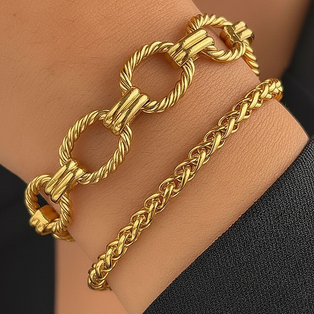 European and American Stainless Steel Men's Cuban Bracelet Double Layer Overlapping suit Bracelet Figaro Twist Simple No Fade