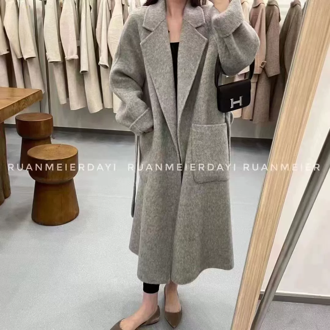 Чистые красные взрывы 2023 осень-зима новое двустороннее шерстяное пальто Свободное повседневное шерстяное длинное пальто для волос в наличии