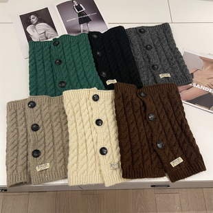 Autumn and Winter Wool Solid Color Scarf Lazy Korean Style Three Buckle Knitted Eight-character Twist Thickened Lengthened Scarf Neck Protection