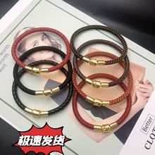 5mm粗防水钢丝绳金色磁铁扣貔貅转运珠替换皮绳黑金手绳