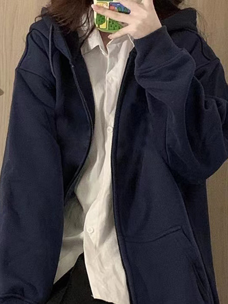 买这件!棉料连帽卫衣外套女春秋美式情侣装男女百搭加绒上衣厂家