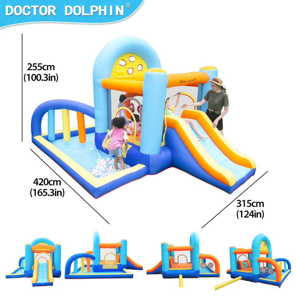 Doctorado en delfines | Castillo inflable para niños, tobogán pequeño para el hogar, castillo plegable para niños