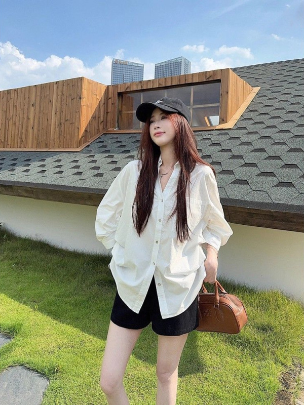 宽松polo领白色长袖衬衫女装秋季小众衬衣韩系慵懒松弛感开衫上衣|undefined