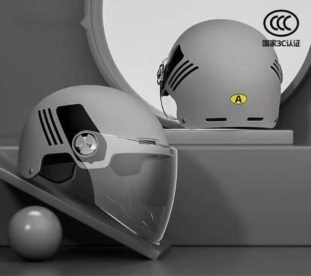 Motosiklet kaskı (dəbilqə) | Universal Vehicle Summer - new-national-standard-a-simple-grey-transparent-long-visor
