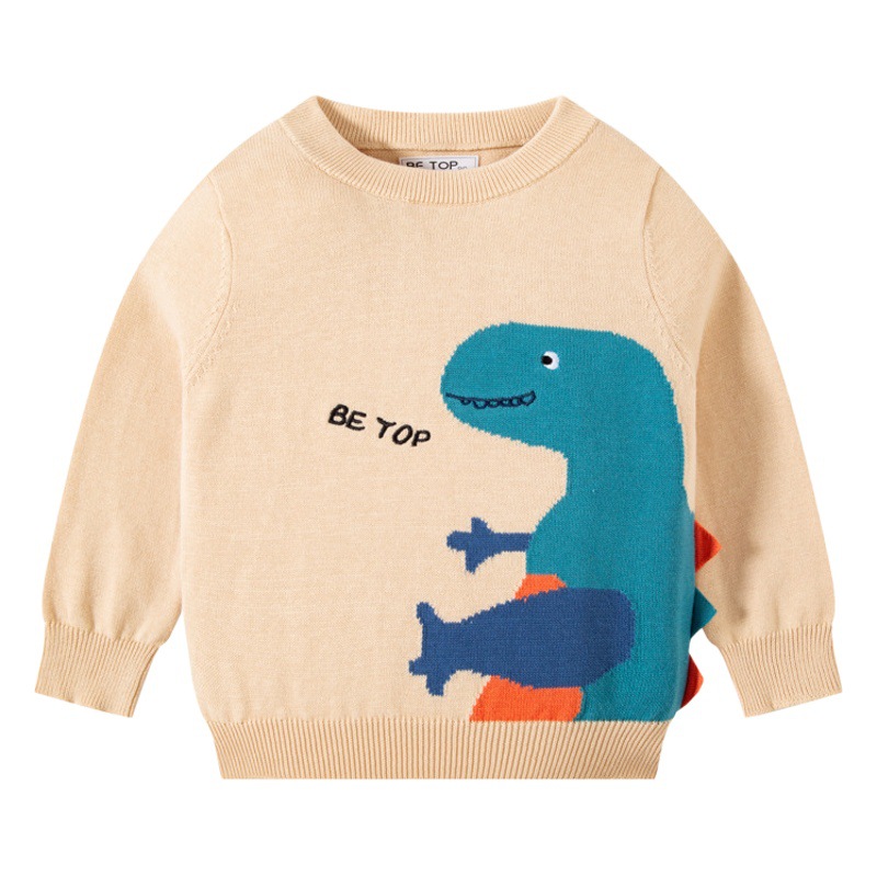 2024 Otoño e Invierno estilo coreano nuevo suéter de dinosaurio de dibujos animados para niños suéter de bebé superior para niños entrega de una pieza