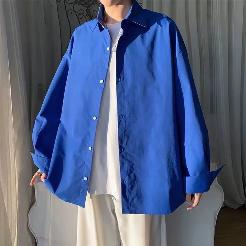 Кляйн синяя рубашка мужской гавани oversize нишевые марки высокого уровня с длинными рукавами рубашка