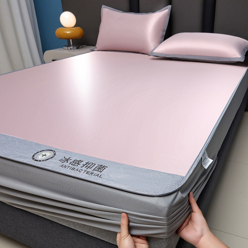 Sombrilla de cama de seda de hielo antibacteriana de verano, cubierta de cama fresca de una sola pieza, cubierta protectora de colchón todo incluido, juego de tres piezas 2